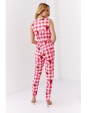 Checkered jumpsuit with envelope neckline, pink 70001 - Online store - Boutique